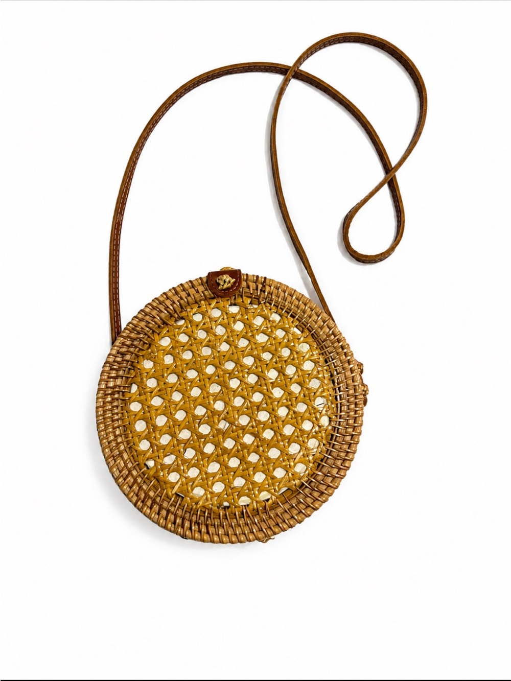Round Woven Rattan Crossbody Bag Boho Summer Beach Purse
